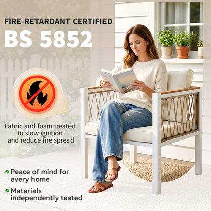 4 Piece Rattan Garden Furniture Set with Loveseat, 2 Armchairs, Cream White