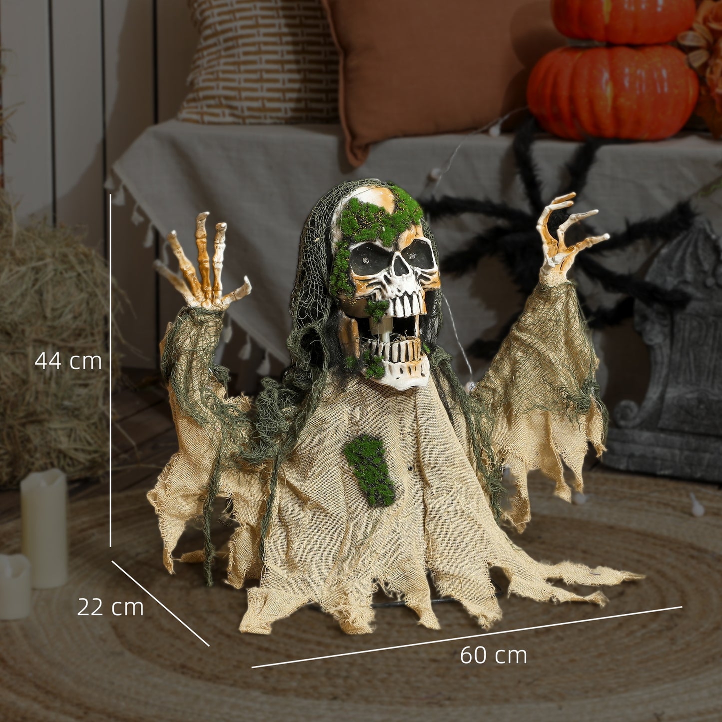 Halloween Animated Skeleton with Glowing LED Eyes, Half-Body Scary Halloween Decorations, Battery Operated