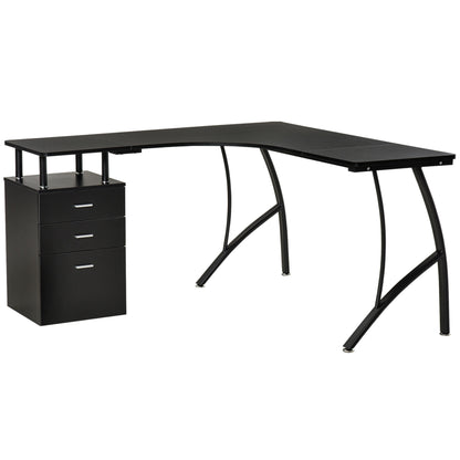 L-Shaped Computer Desk Table with Storage Drawer, Home Office Desk Corner Industrial Style Workstation for A4 Files 143.5 x 1