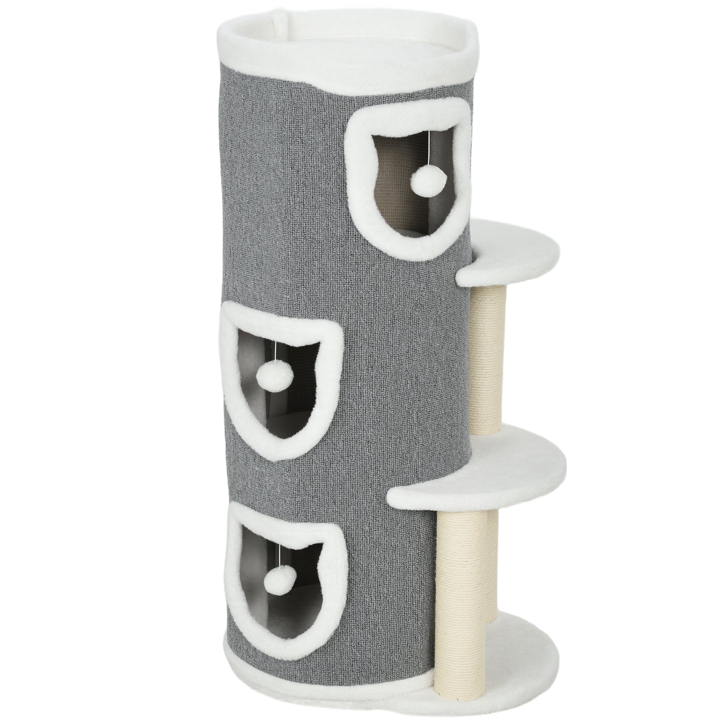 101 cm Cat Tree with Sisal Scratching Posts, 3 Barrel Condos, 3 Platforms, for Indoor Cats to Rest and Play