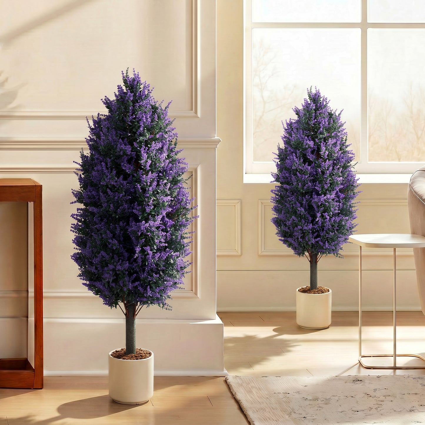 Set of 2 Artificial Lavender Flowers, Indoor Outdoor Fake Plants with Stakes, UV Resistant for Garden, 90 cm, Blue