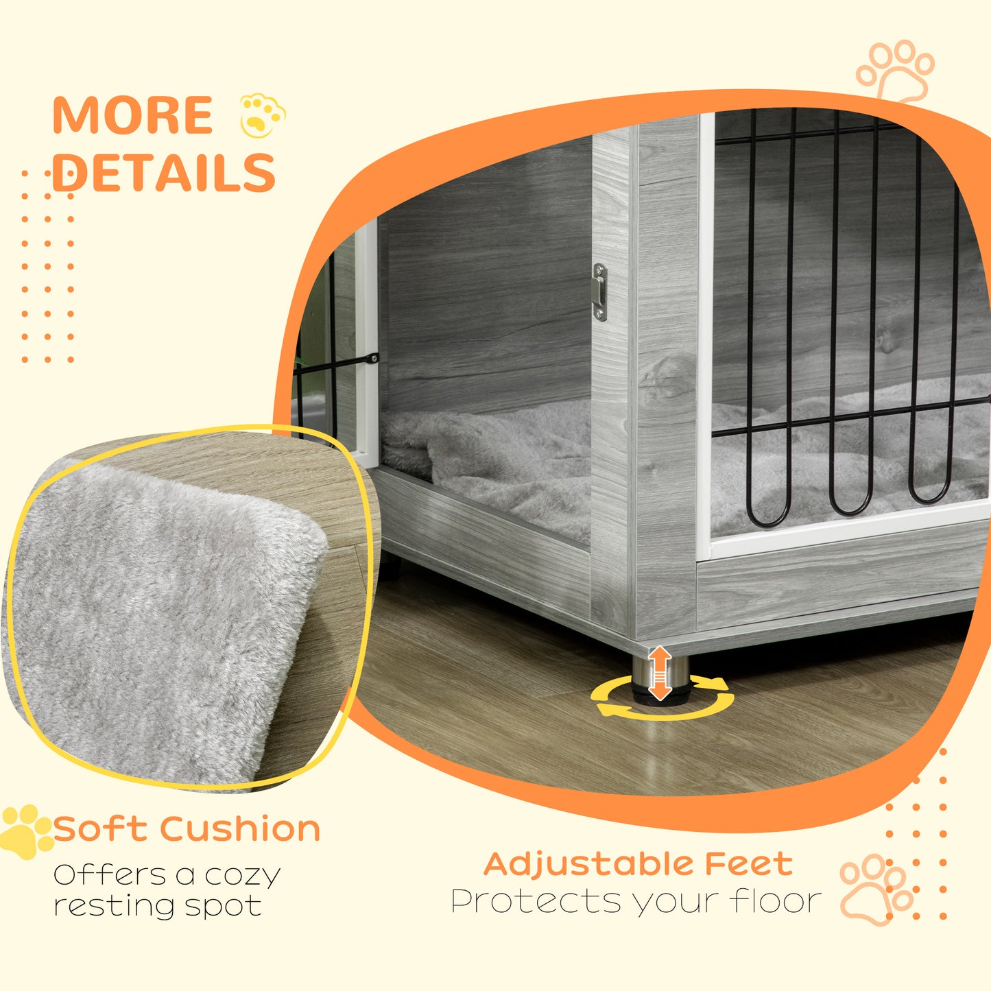 Dog Crate Furniture, Dog Cage End Table. with Soft Cushion, Double Door, for Medium/Large Dogs, Grey