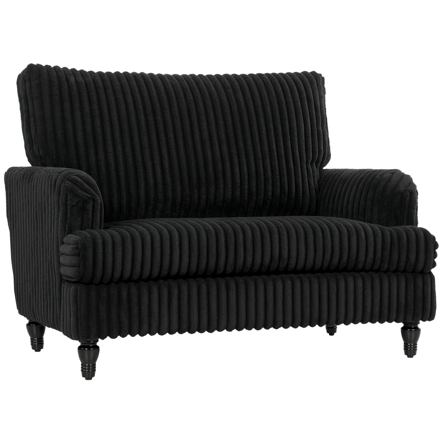 Corduroy Single Sofa Armchair, Modern Accent Chair with Stripes, Turned Legs and Wide Seat, Black