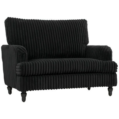 Corduroy Single Sofa Armchair, Modern Accent Chair with Stripes, Turned Legs and Wide Seat, Black