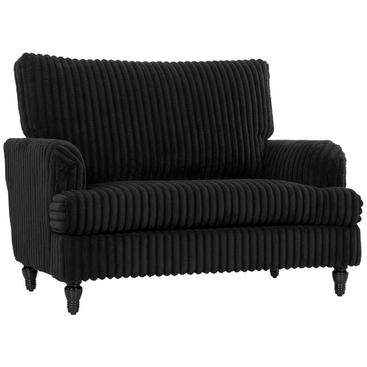 Corduroy Single Sofa Armchair, Modern Accent Chair with Stripes, Turned Legs and Wide Seat, Black