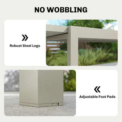 Extending Garden Table, Aluminium Outdoor Dining Table for 8-10 with Wood-Like Grained Surface, Light Grey Wood Effect
