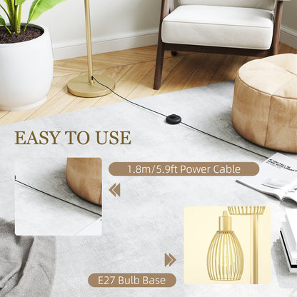 3-Light Floor Lamp, 170cm Industrial Dimmable Standing Lamp with Steel Wire Cage Lampshades for Living Room, Bedroom