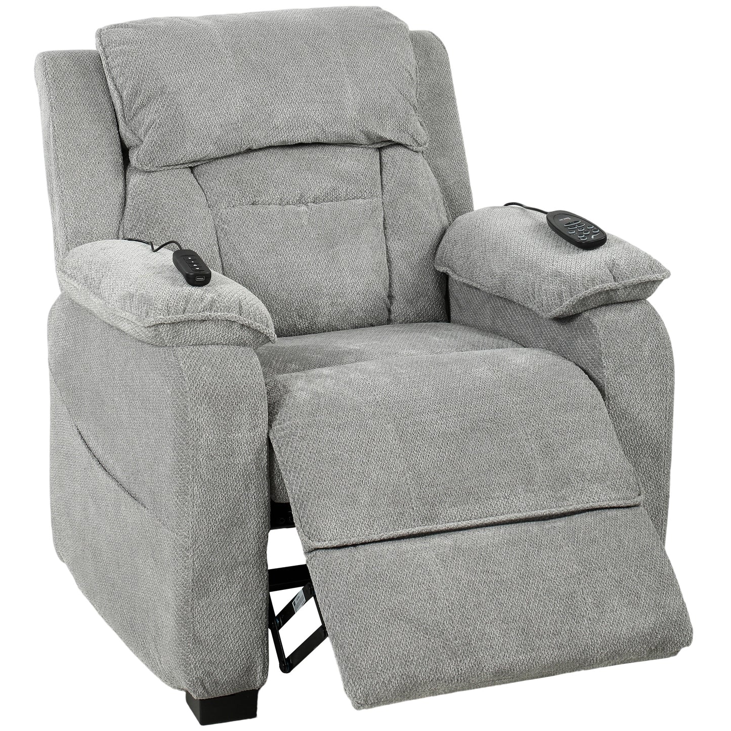 Power Recliner Armchair with Massage and Heat, Electric Reclining Chair with Wide Spring Seat, Light Grey