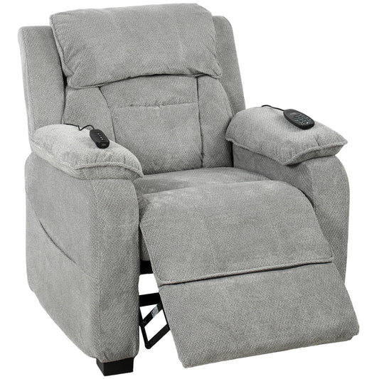 Power Recliner Armchair with Massage and Heat, Electric Reclining Chair with Wide Spring Seat, Light Grey