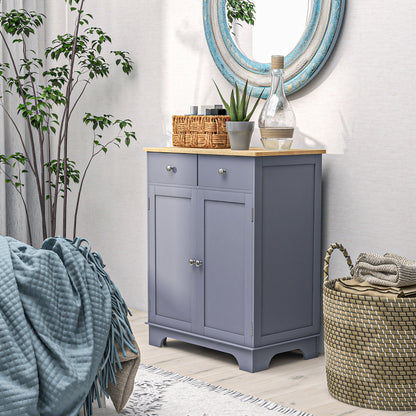 Side Storage Multi-use Sideboard Table Kitchen Floor Cabinet with Solid Wood Top, Adjustable Shelf, Drawer, Grey