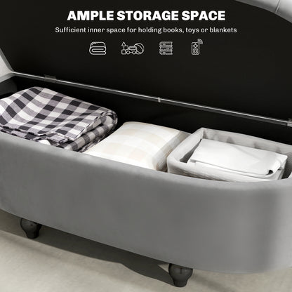 Velvet-Feel Half Circle Storage Ottoman - Dark Grey