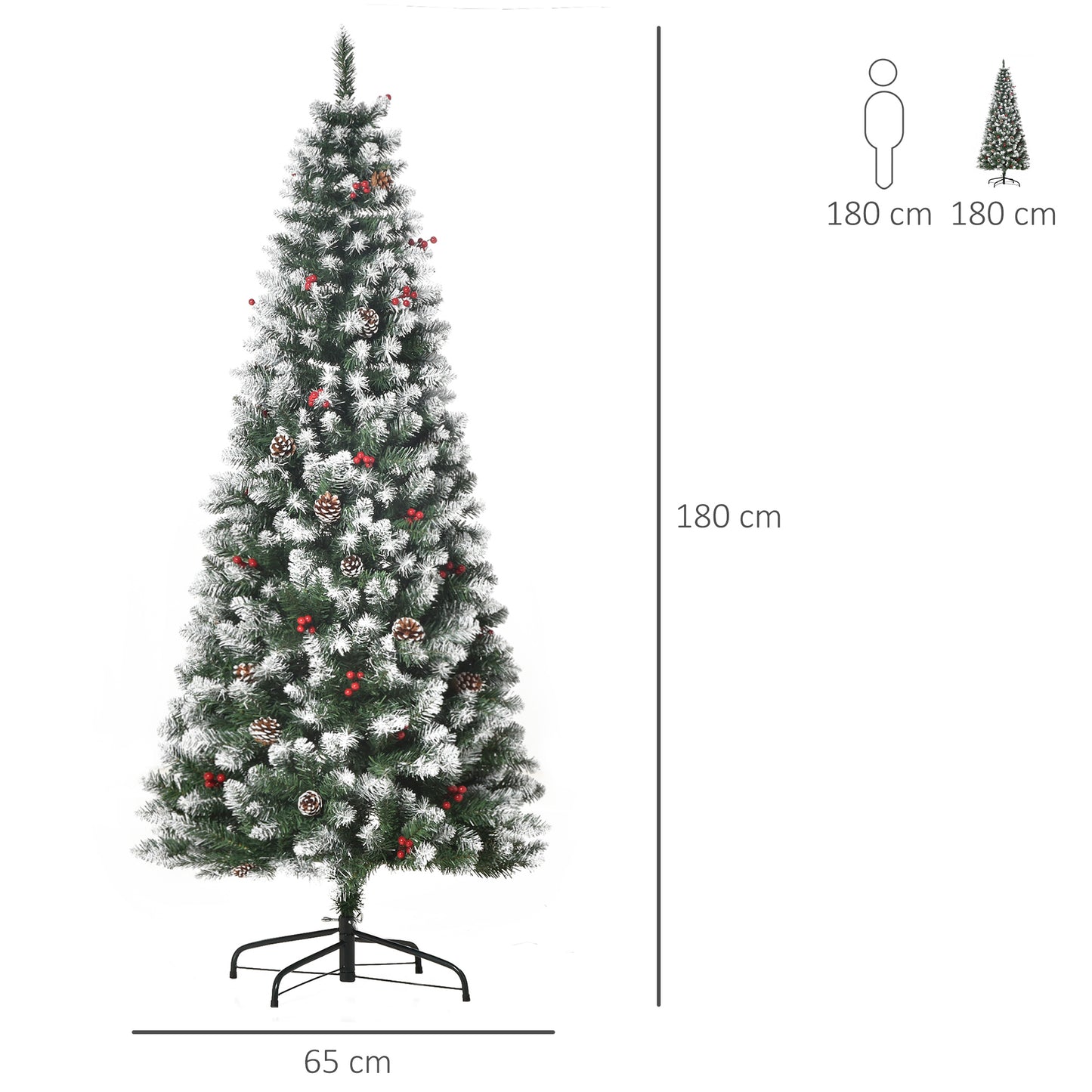 6FT Artificial Christmas Tree Xmas Pencil Tree with Red Berries and Pinecones Holiday Home Indoor Decoration with Foldable Fe