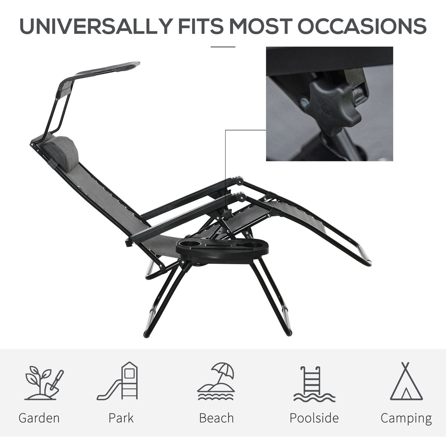 Foldable Reclining Garden Chair with Headrest, Zero Gravity Deck Sun Lounger Seat Chair with Footrest, Armrest