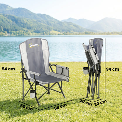 Padded Camping Chair Adults Heavy Duty Folding Chair Side Pocket Cup Holder Carry Bag Outdoor Light Grey