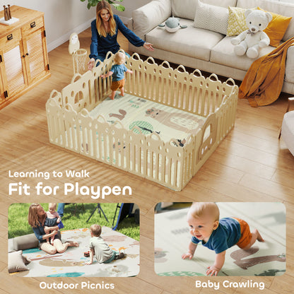 Animal-Themed Baby Plat Mat Double Sided, Foldable, Water-Resistant for Outdoor/Indoor, 177 x 146 x 1.5cm