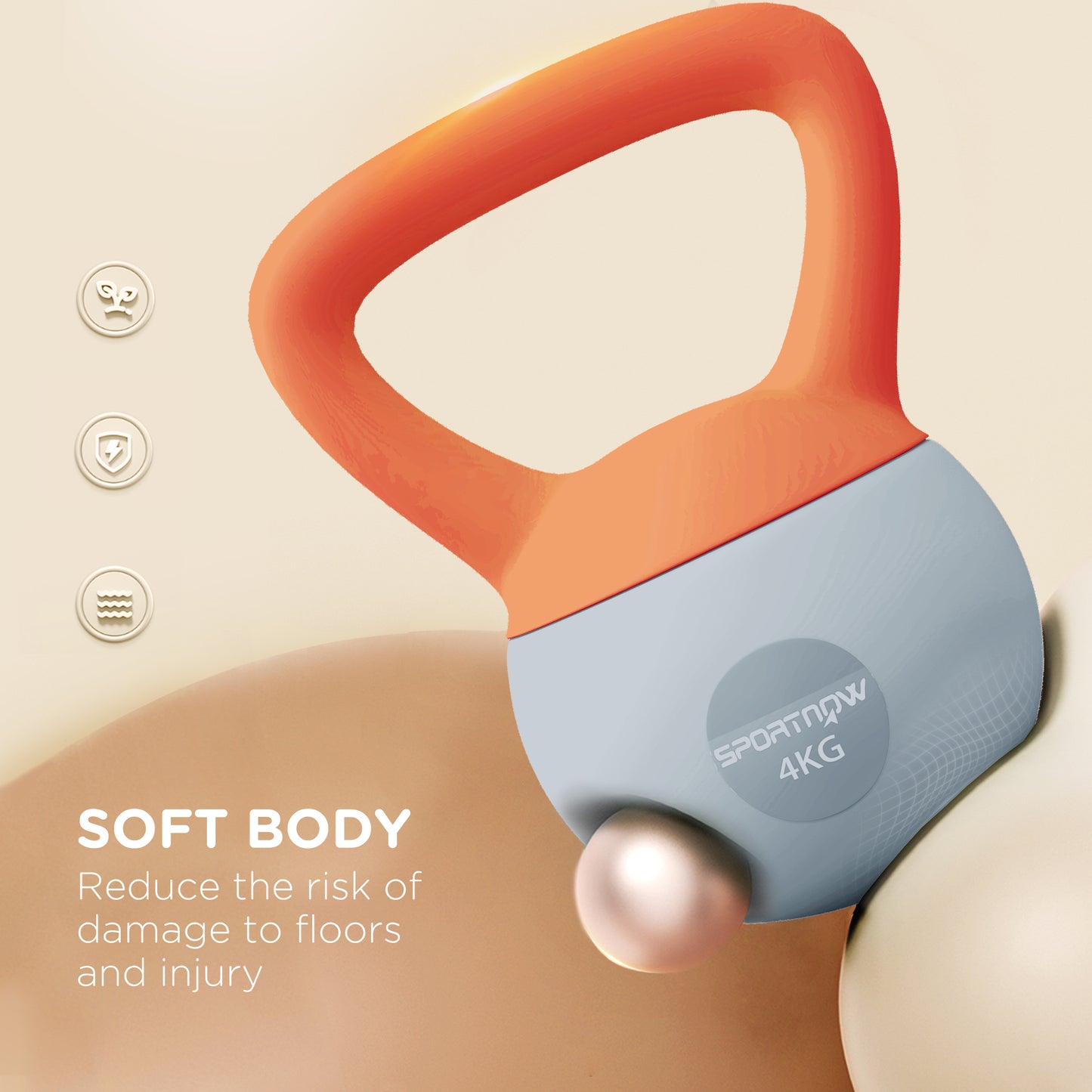 4KG Soft Kettlebell, Kettlebell with Non-Slip Handle for Home Gym, Weight Lifting, Strength Training, Orange/Grey