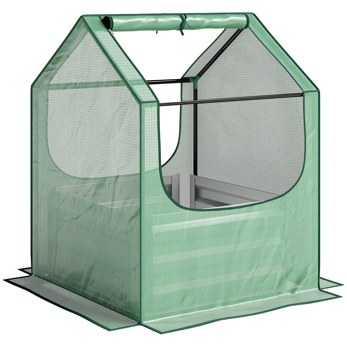 61 x 61cm Garden Planter Bed, with Cover - Green and Silver