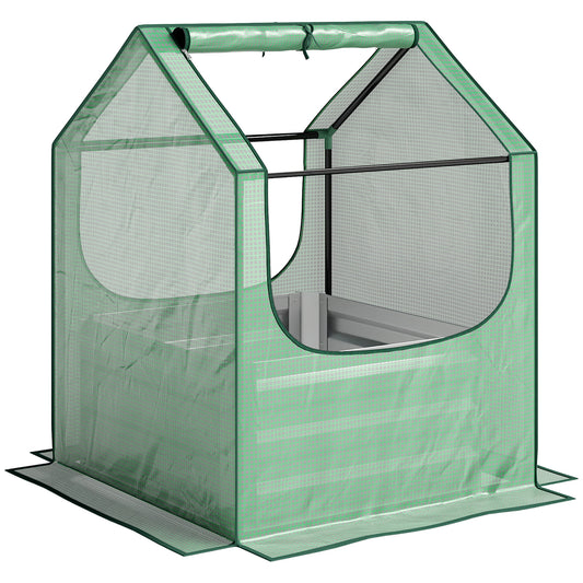 61 x 61cm Garden Planter Bed, with Cover - Green and Silver