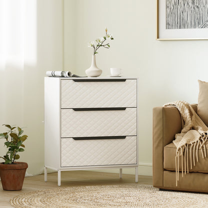 Chest of Drawers, Dresser with 3 Fabric Drawers and Aluminium Handles - White