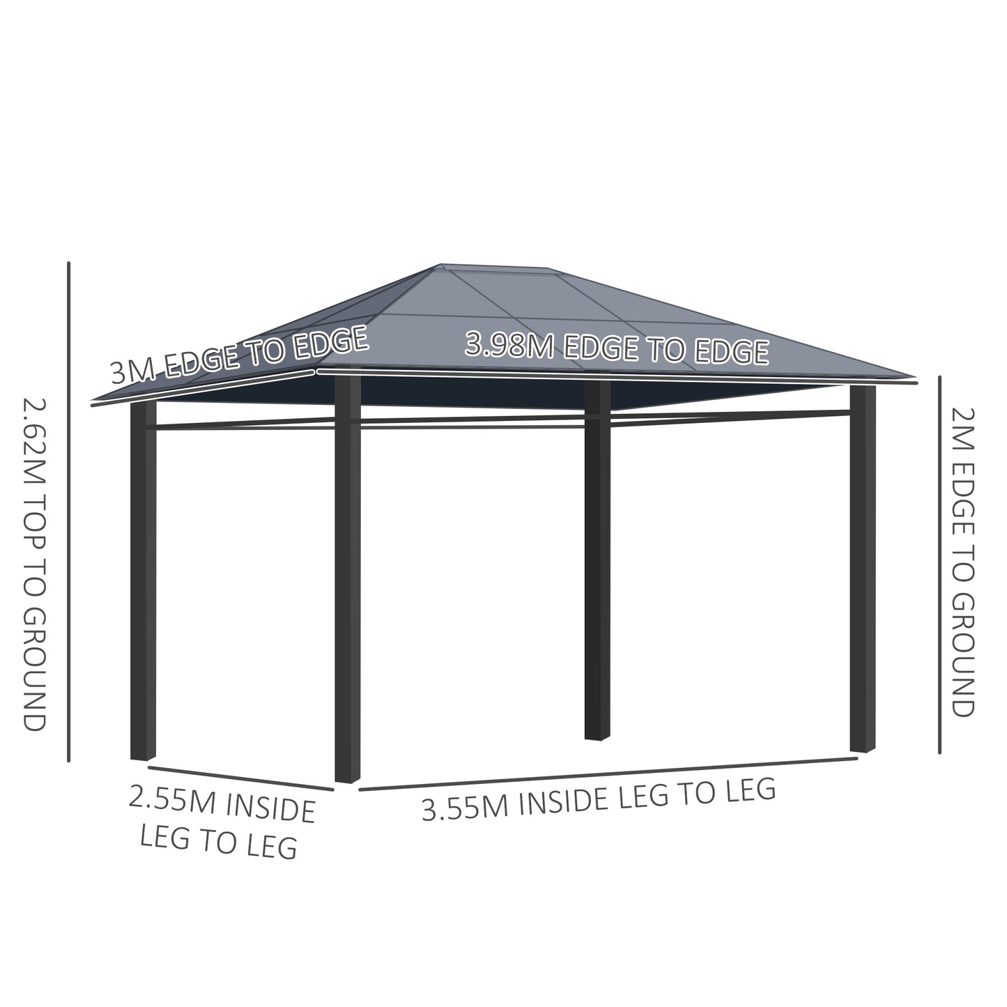 Hardtop Gazebo Garden Pavilion w/ UV Resistant Polycarbonate Roof, Curtains, Steel & Aluminium Frame, 3 x 4(m), Grey