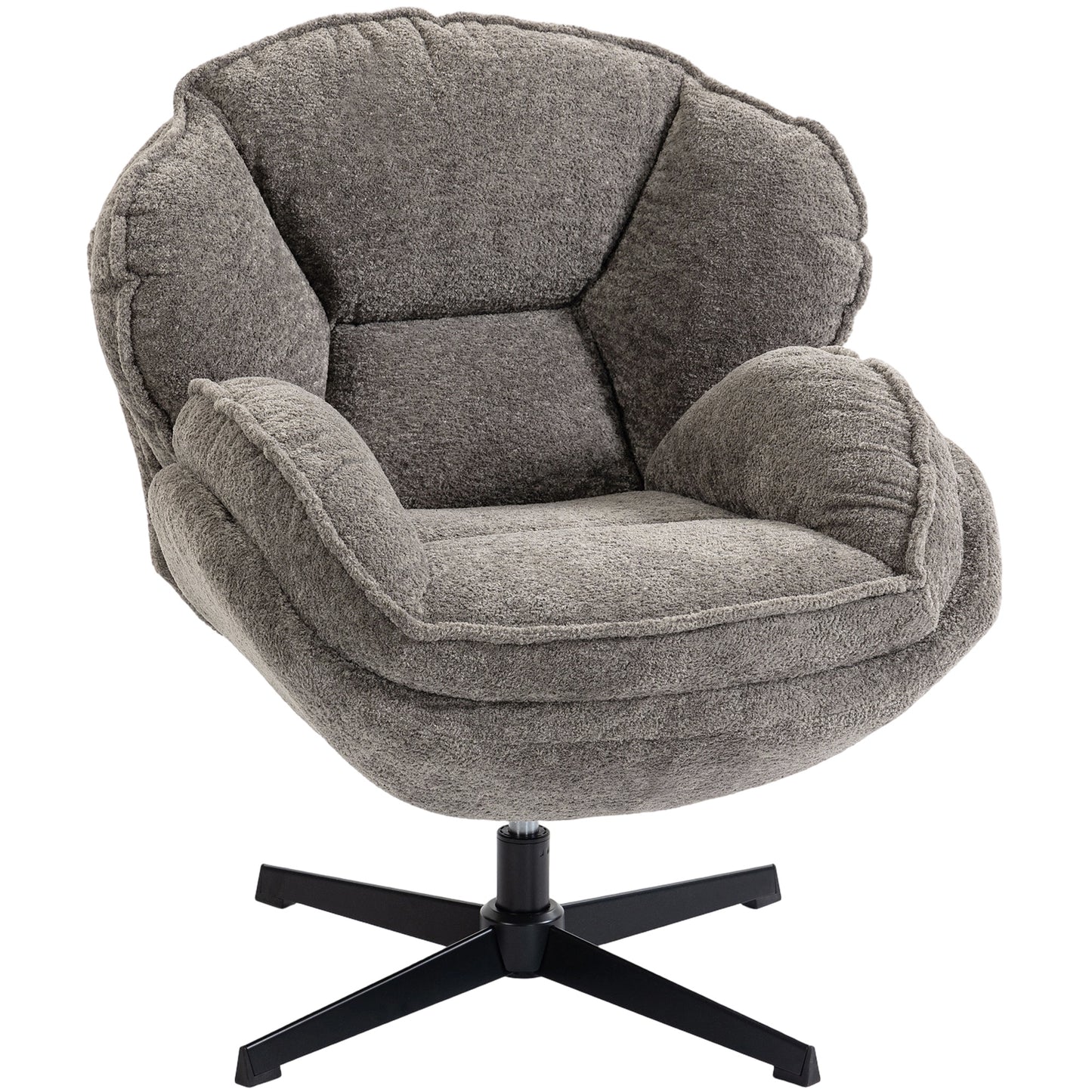 Modern Wingback Accent Chair, Velvet Armchair with Four-Star Base, S-Springs, Swivel, Grey