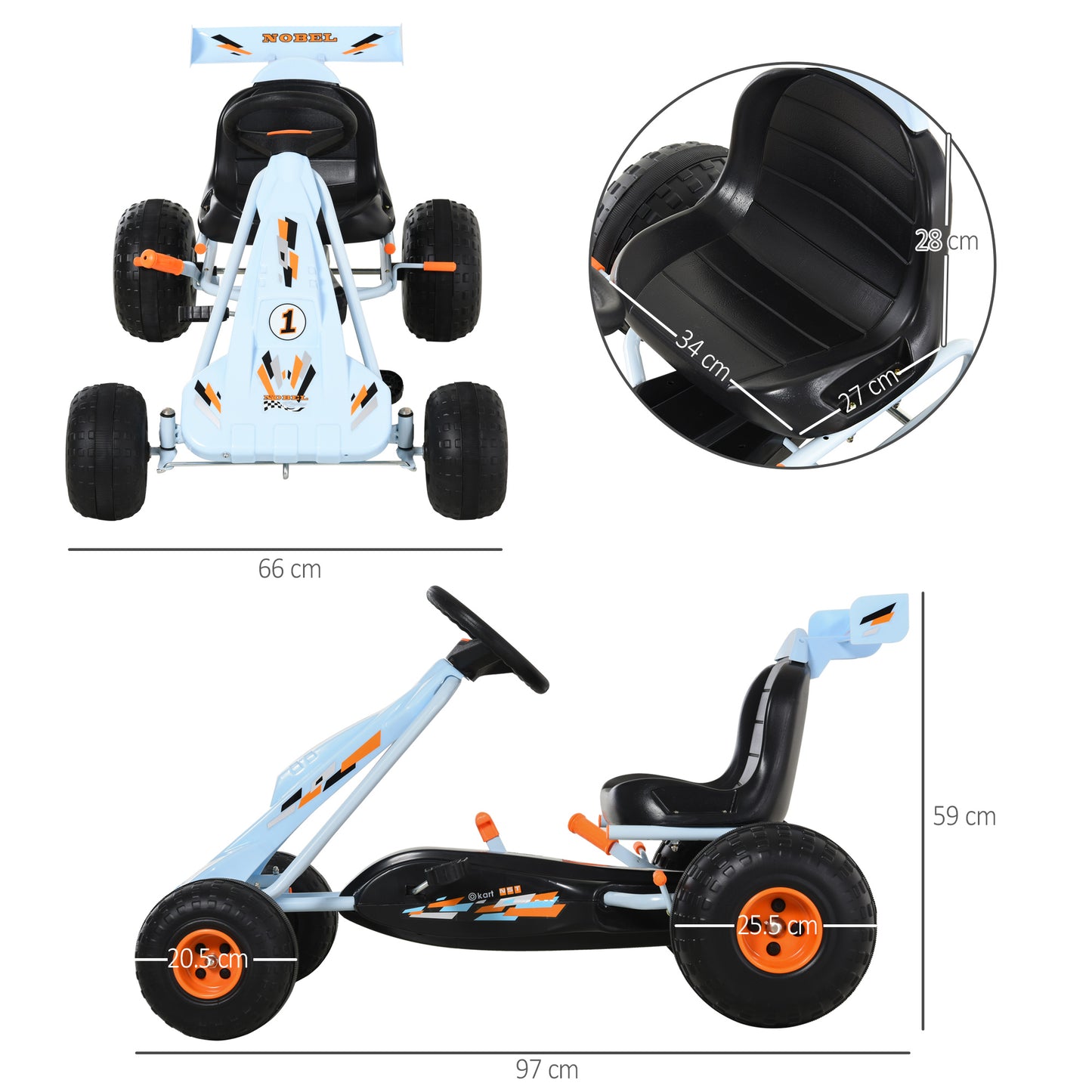 Pedal Go Kart, Kids Ride On Race Car with Brake, Gears Shift, Steering Wheel, Adjustable Seat