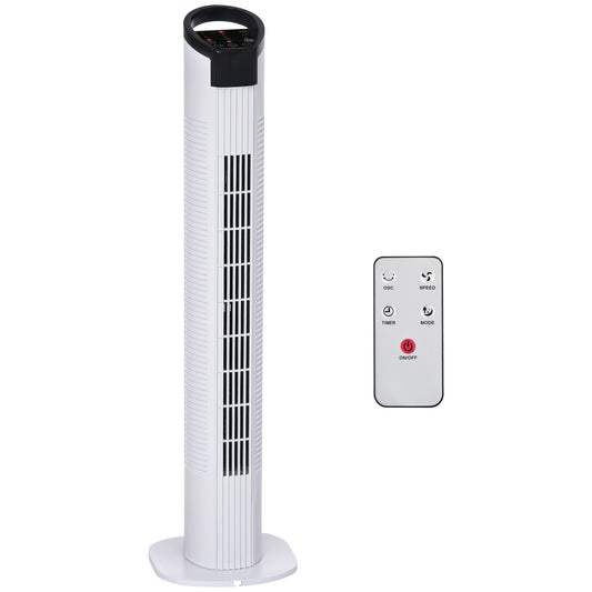 31" Freestanding Tower Fan, 3 Speed 3 Mode, 7.5H Timer, Oscillating, LED Panel, Remote Control, 31 Inch Standing Fan, White