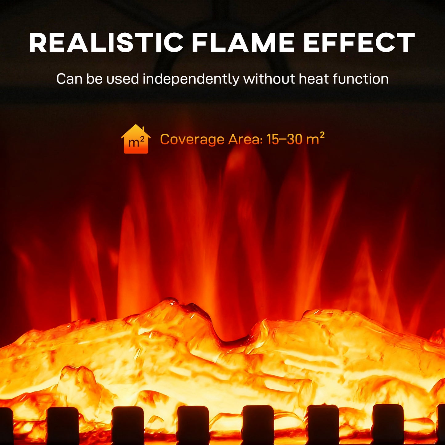 Electric Fireplace Stove Heater with 3D Flame Effect, 2000W/1000W