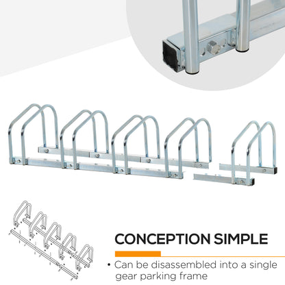 Bike Stand Parking Rack Floor or Wall Mount Bicycle Cycle Storage Locking Stand 145L x 33W x 27H (5 Racks, Silver)