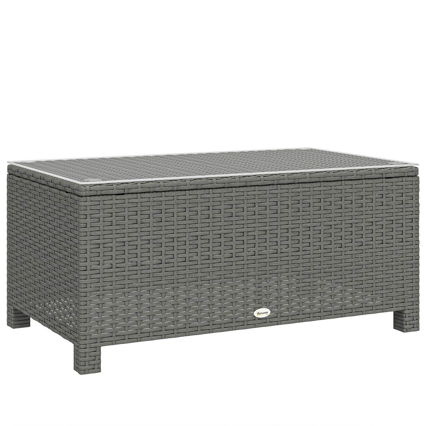 Rattan Garden Coffee Table with Glass Top, Light Grey
