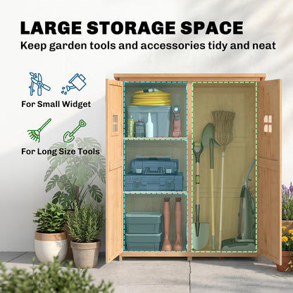 Wooden Garden Shed with Two Windows, Tool Storage Cabinet, Outdoor Double Door Organizer 127.5L x 50W x 164H cm, Natural