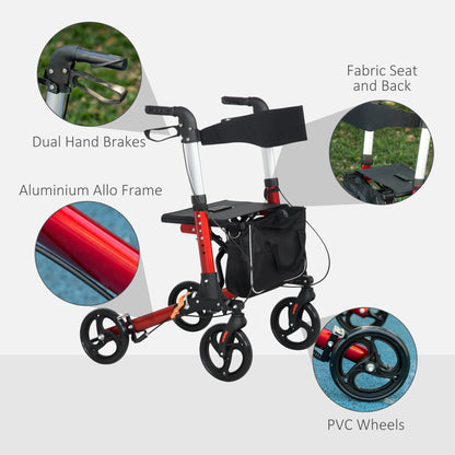 Folding Rollator Walker with 6 Adjustable Handle Height for People with Limited Mobility, Red
