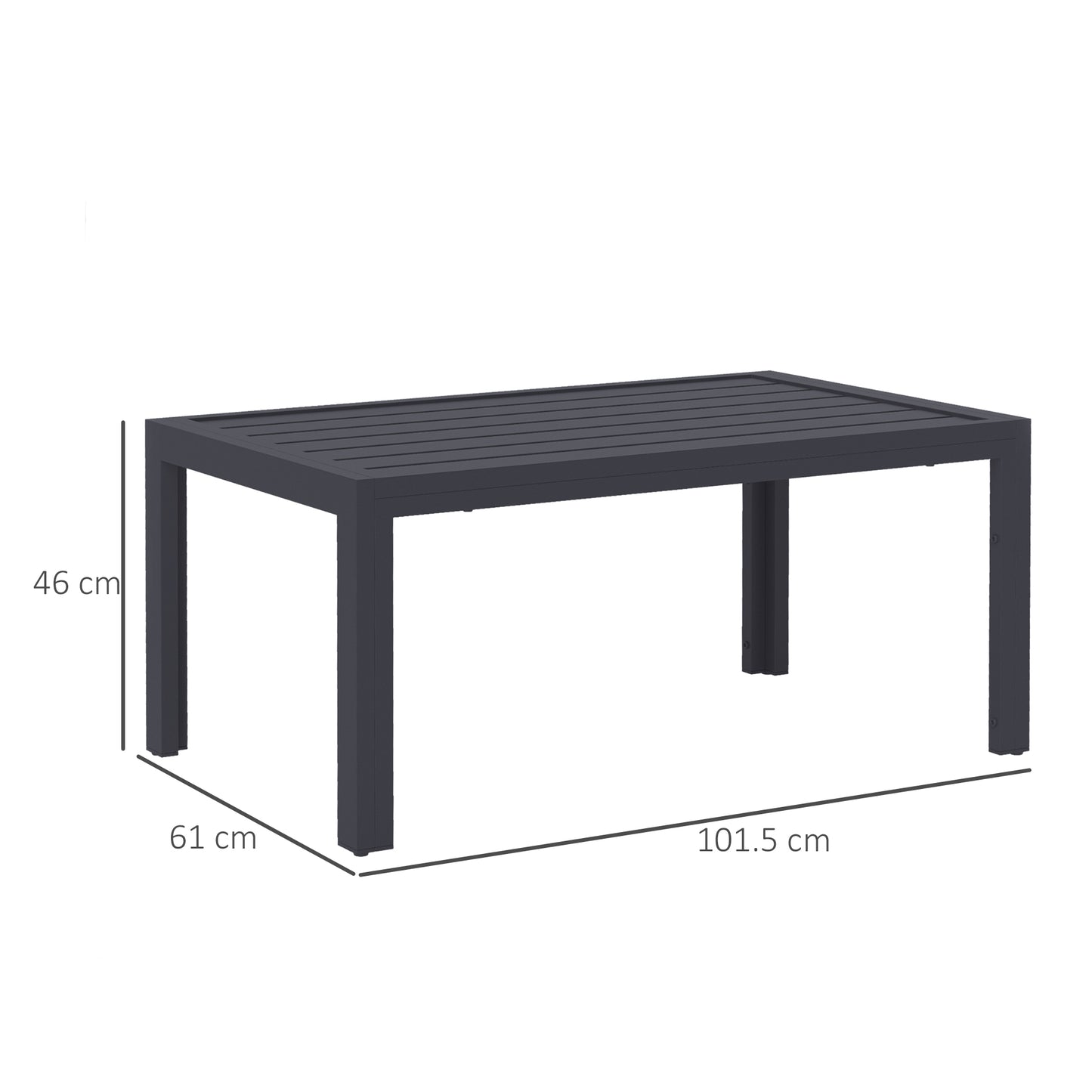 Outdoor Side Table, Rectangular Patio Coffee Side Table with Steel Frame and Slat Tabletop for Garden, Balcony, Grey