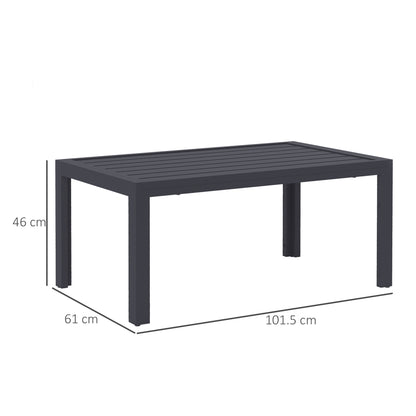 Outdoor Side Table, Rectangular Patio Coffee Side Table with Steel Frame and Slat Tabletop for Garden, Balcony, Grey