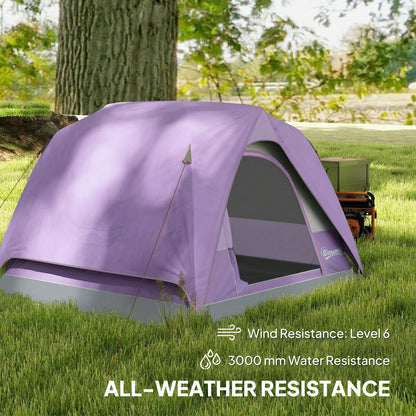 3-4 Person Camping Tent, Easy Set Up 3-4 Man Tent w/ Sewn-in Groundsheet, Waterproof Dome Tent w/ Mesh Windows