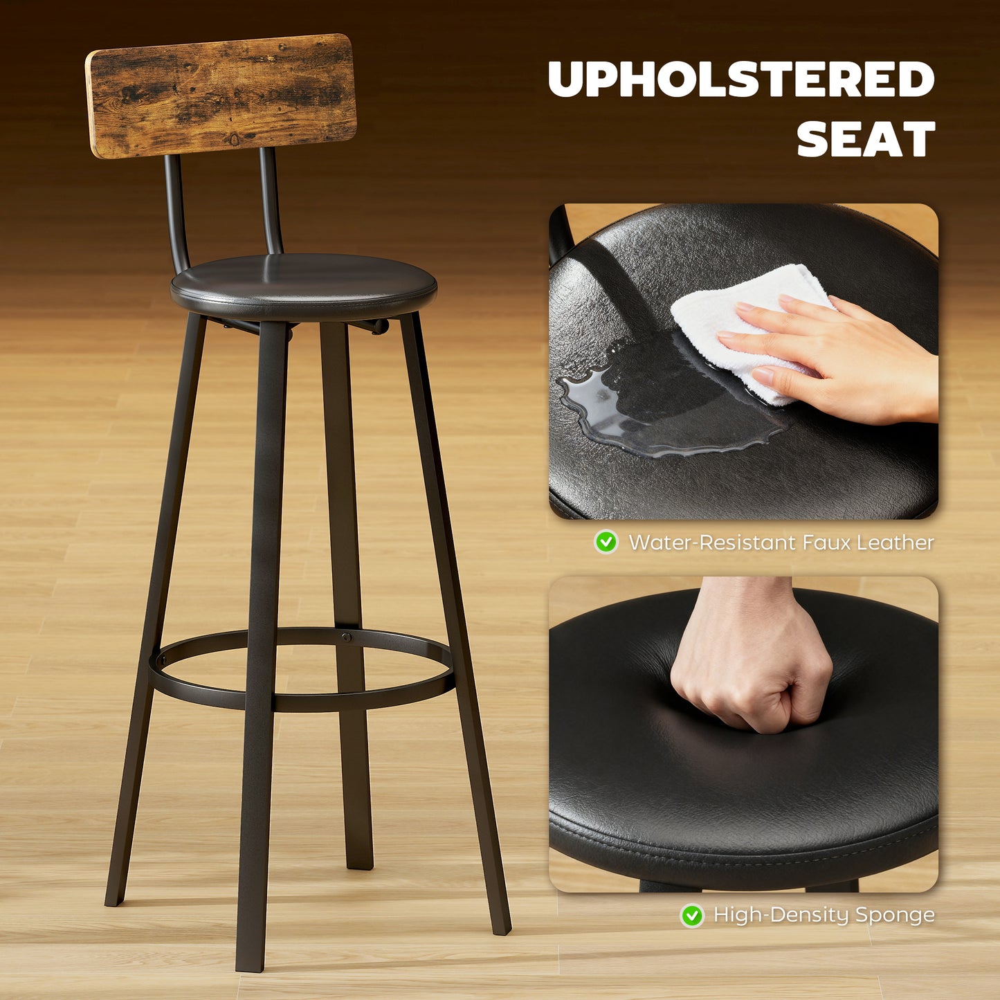 Set of Two Industrial-Style Bar Stools - Brown/Black