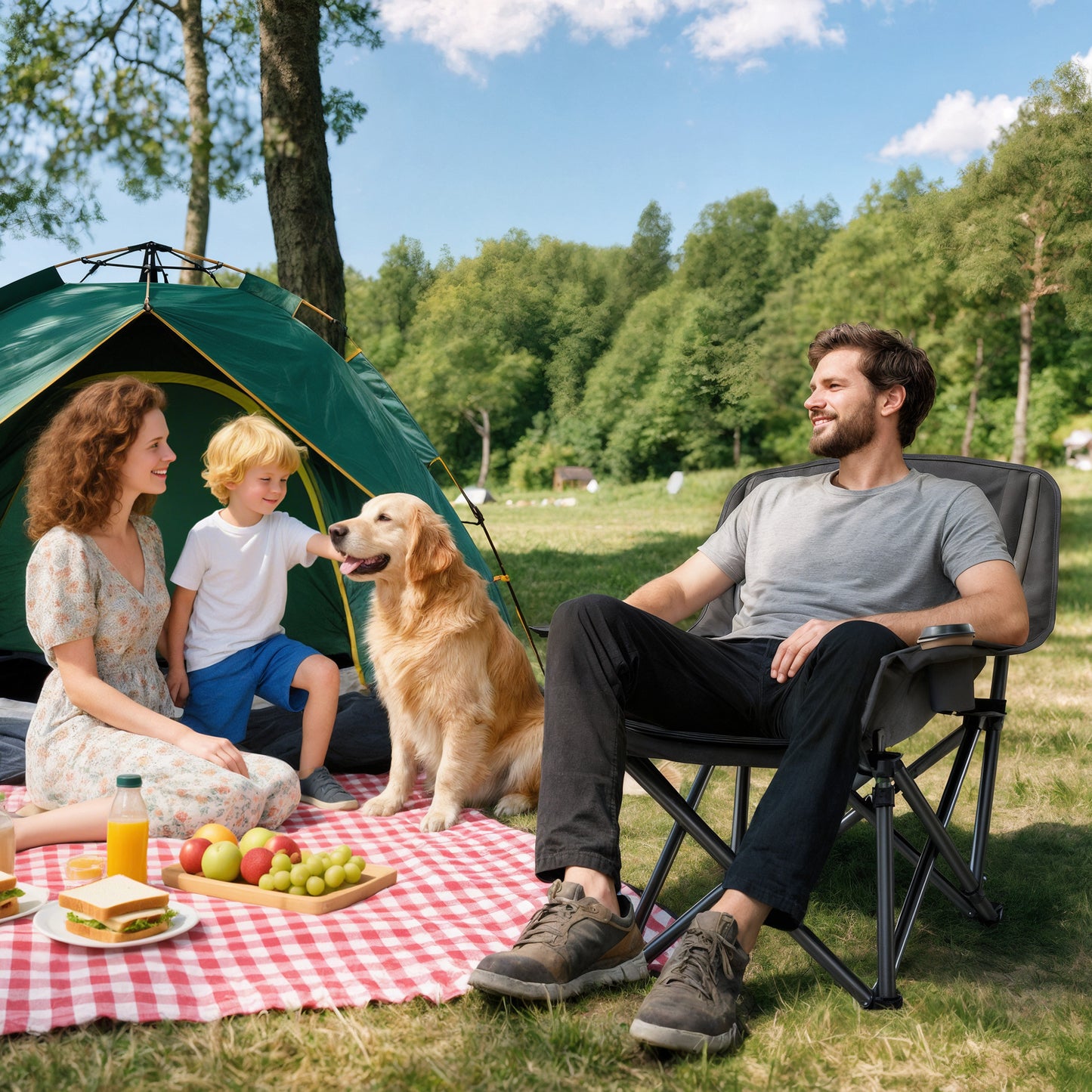 Portable Padded Camping Chair, with Bag - Black/Grey