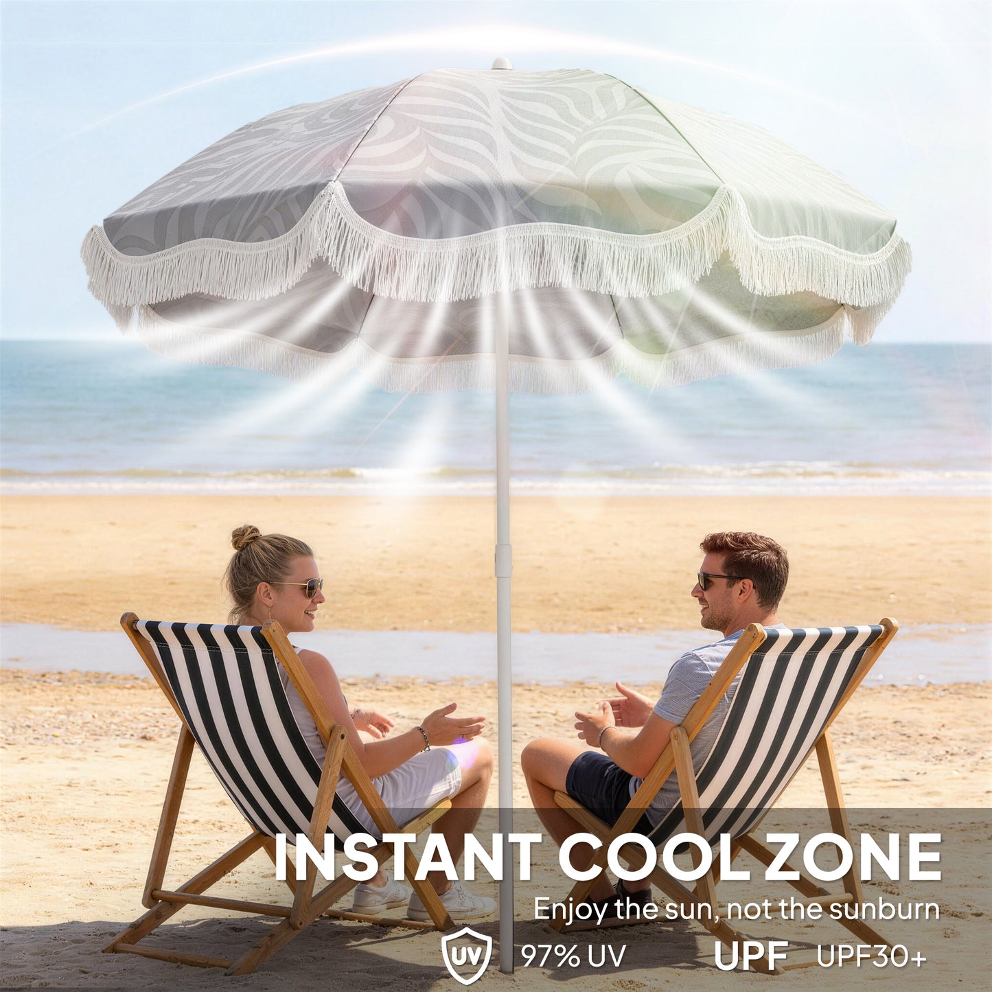 1.8 m Beach Umbrella Parasol with Sand Anchor, Portable Tilting Garden Parasol with Adjustable Height, Light Grey