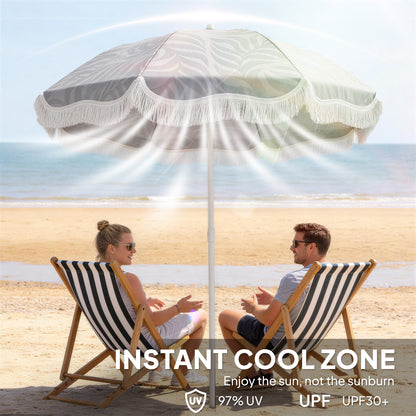 1.8 m Beach Umbrella Parasol with Sand Anchor, Portable Tilting Garden Parasol with Adjustable Height, Light Grey
