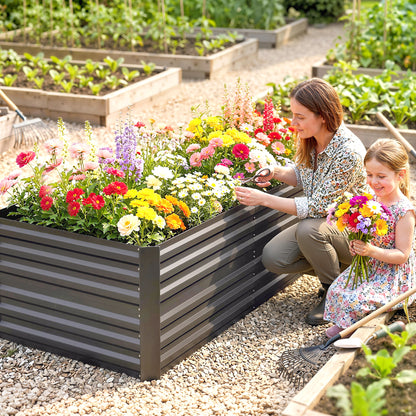 Raised Beds for Garden, Galvanised Steel Outdoor Planters with Multi-reinforced Rods, 180 x 90 x 59 cm, Dark Grey