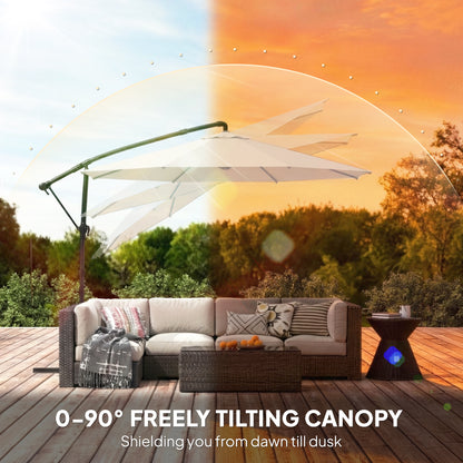 3 m Garden Cantilever Parasol with Cover, Round Overhanging Umbrella with 360° Rotation, Tilt, Cream White
