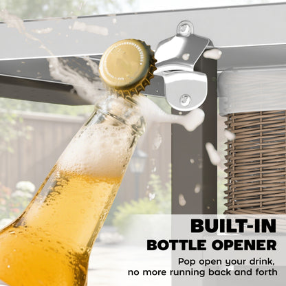 Grill Cart with Stainless Steel Top, Pizza Oven Stand with Cabinet, Spice Rack, Towel Holder, Bottle Opener, Brown