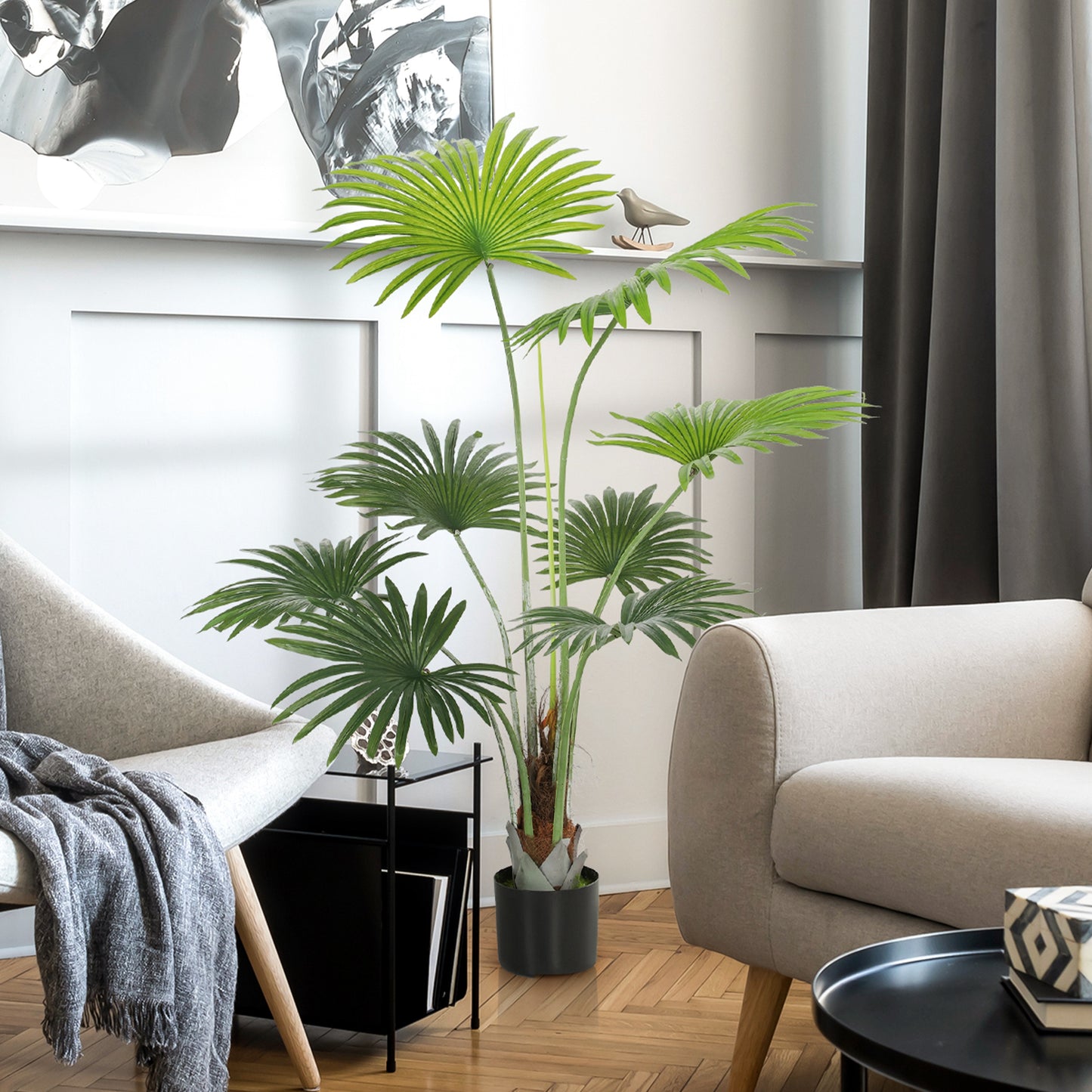 145cm Artificial Palm Tree, Decorative Artificial Plant with Lifelike PEVA Leaves and Coconut Coir
