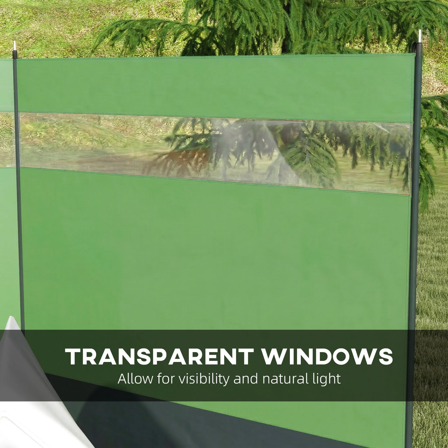 Camping Windbreaker with Clear Windows, Carry Bag and Steel Poles, for Beach Caravan Campervan, 440 x 140cm, Army Green