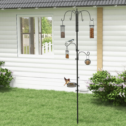 Bird Feeding Station Kit, Wild Bird Feeder Pole with 6 Hooks, 4 Hanging Feeders for Peanuts, Seed, Fat Balls, for Garden