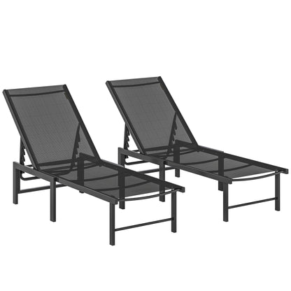 Set of Two Reclining Sun Loungers - Black