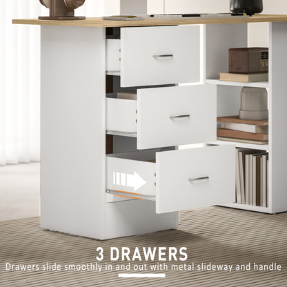 Computer Desk with Drawers, Home Office Desk, Writing Table, PC Workstation with 3 Storage Shelves for Working, Study