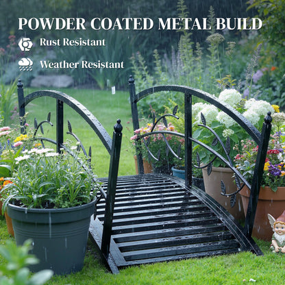 1.2M Metal Garden Bridge with Safety Railings, Outdoor Pond Bridge, Arch Decorative Footbridge for Creek Stream
