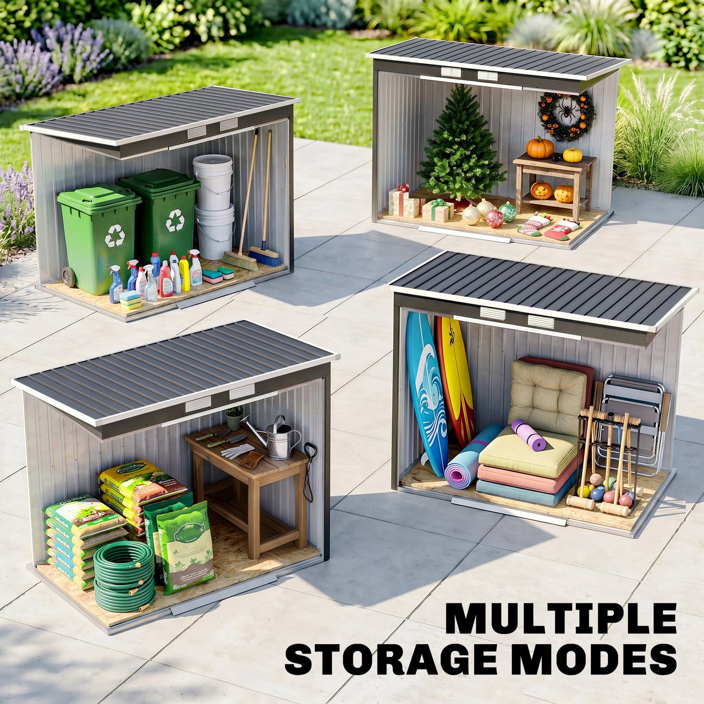 7 x 4ft Galvanised Steel Garden Shed, with Foundation Kit - Dark Grey