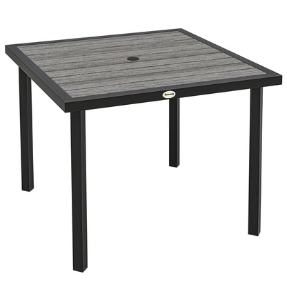 Square Garden Dining Table with Parasol Hole, Slatted Top, Metal Frame, 86 x 86 x 71 cm, Light Grey